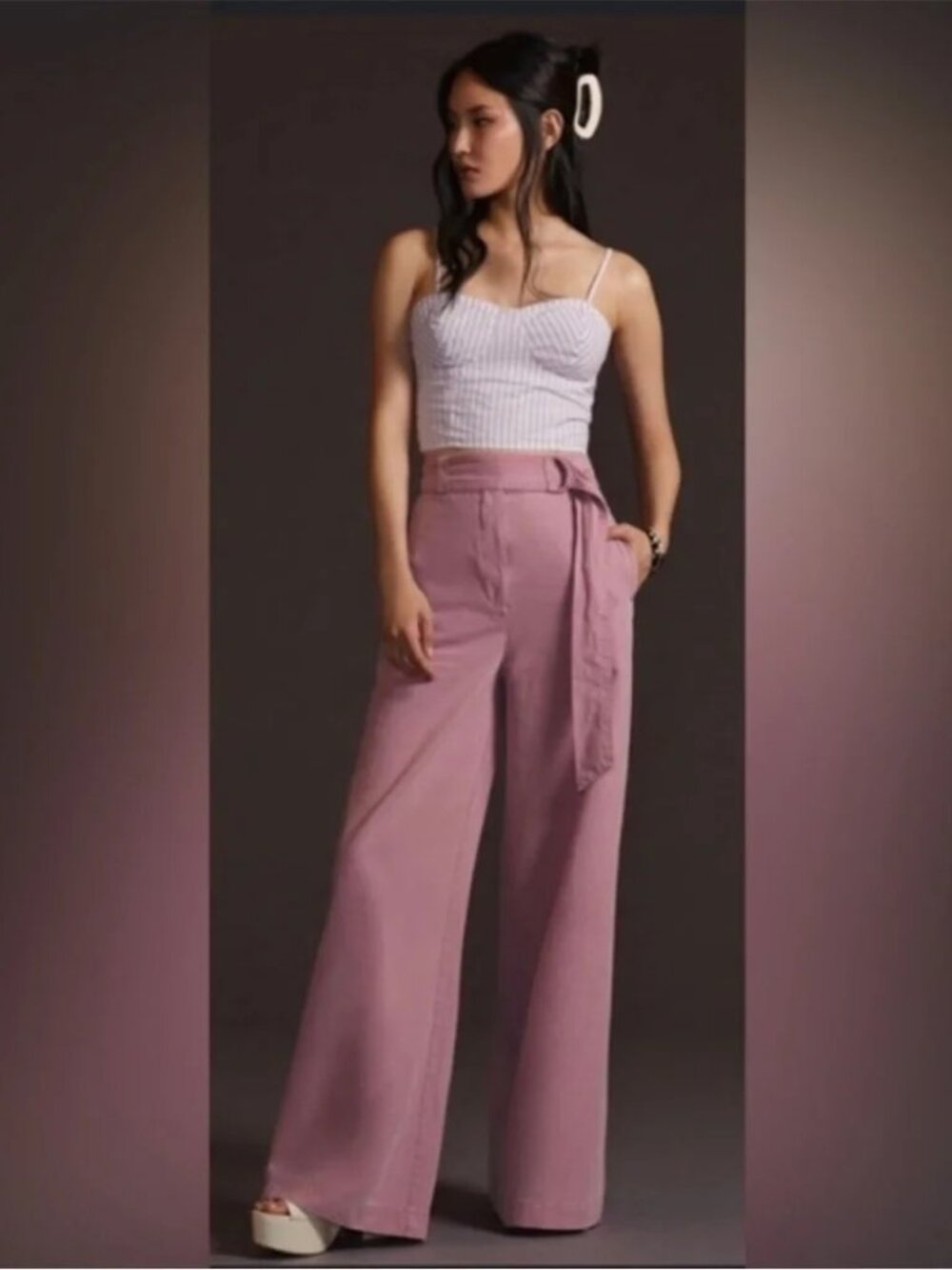 Anthropologie Essentiel Antwerp Wide Leg Pants Lilac Size 36 US 6